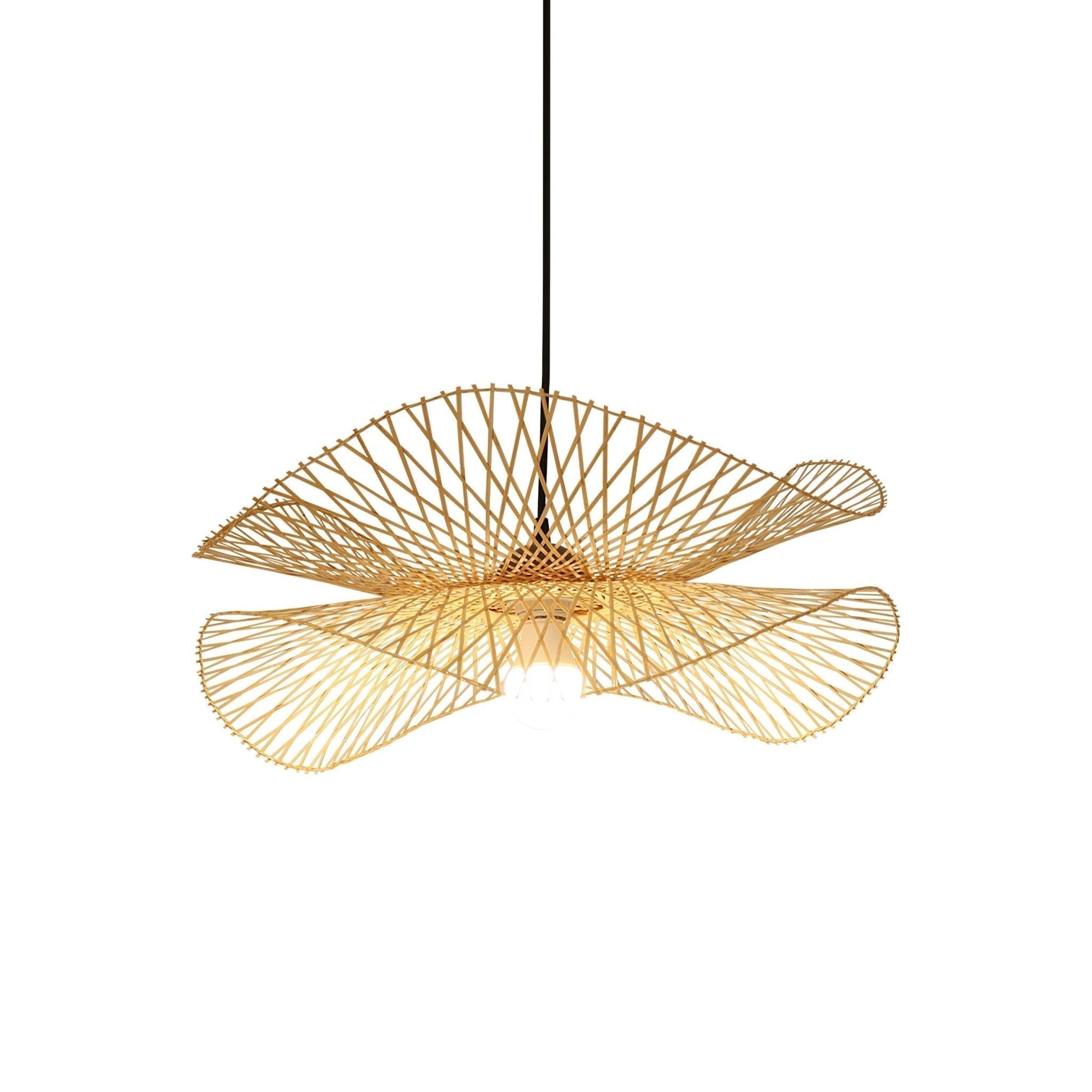 Handcrafted Natural Bamboo Frame Pendant Lamp Woven Hanging Ceiling Light Fixture