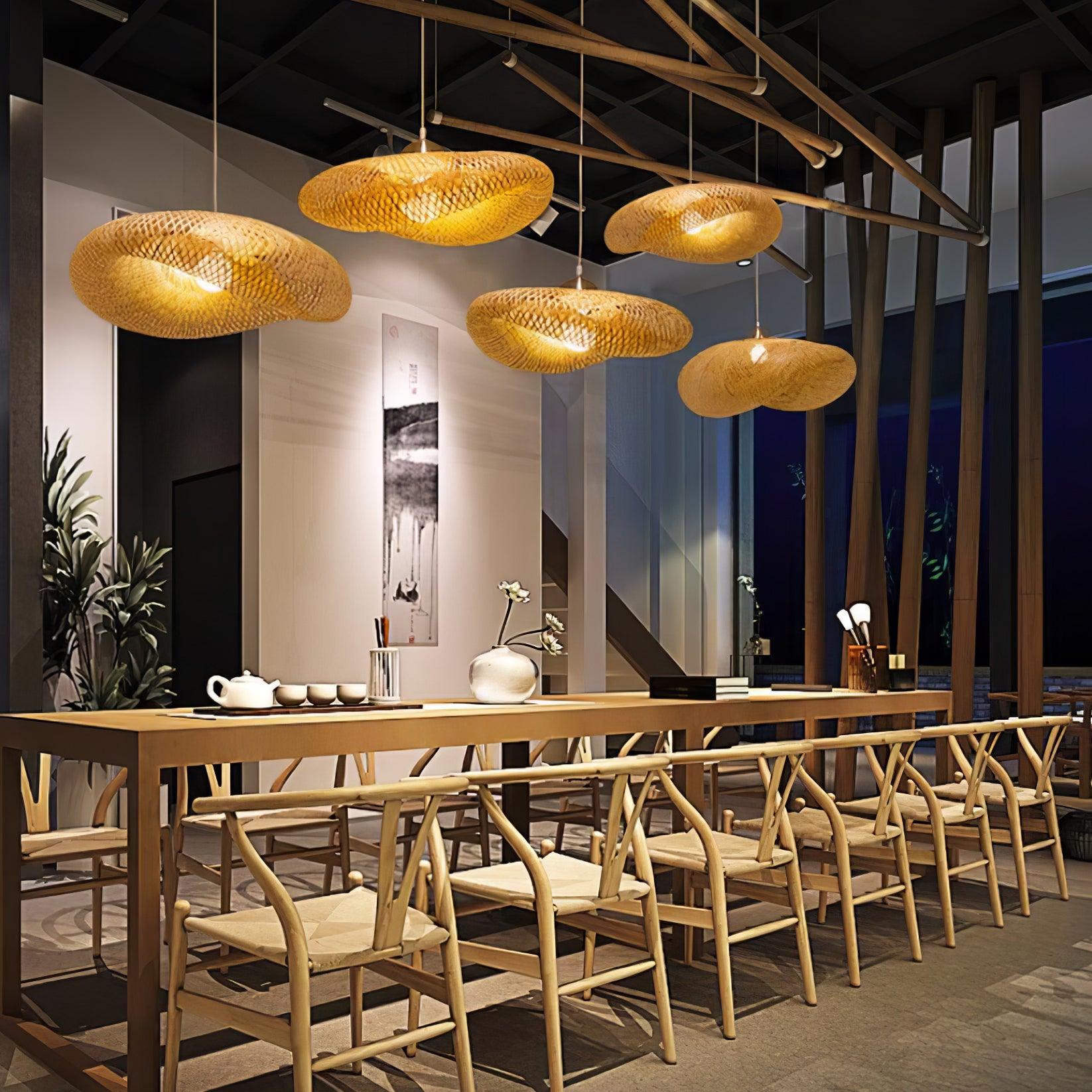 Handcrafted Natural Woven Bamboo Pendant Light Zen Inspired Hanging Ceiling Lamp