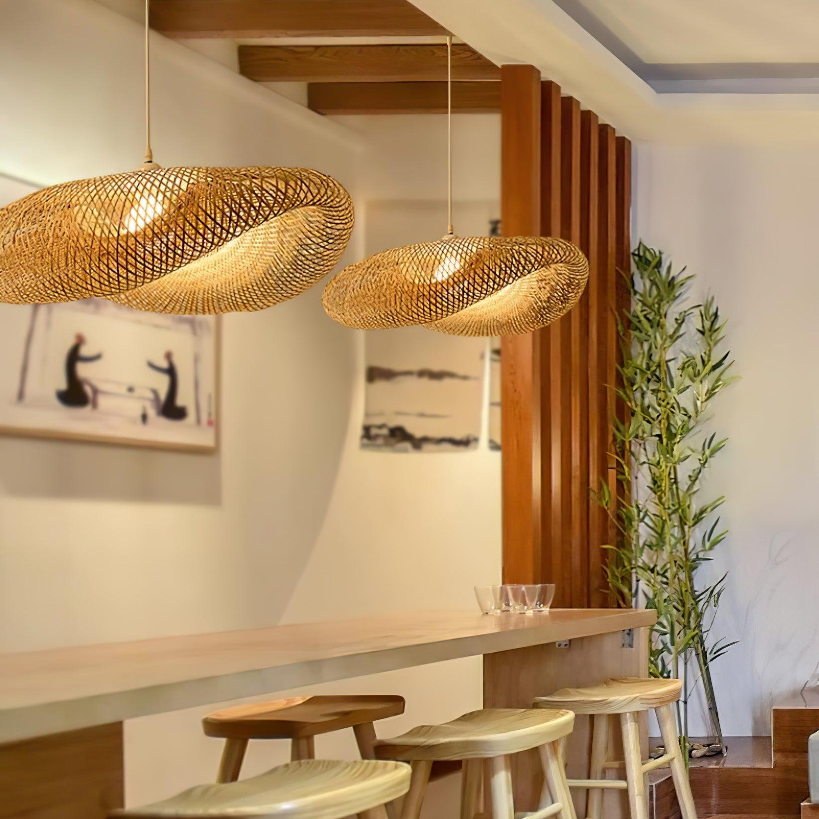 Handcrafted Natural Woven Bamboo Pendant Light Zen Inspired Hanging Ceiling Lamp