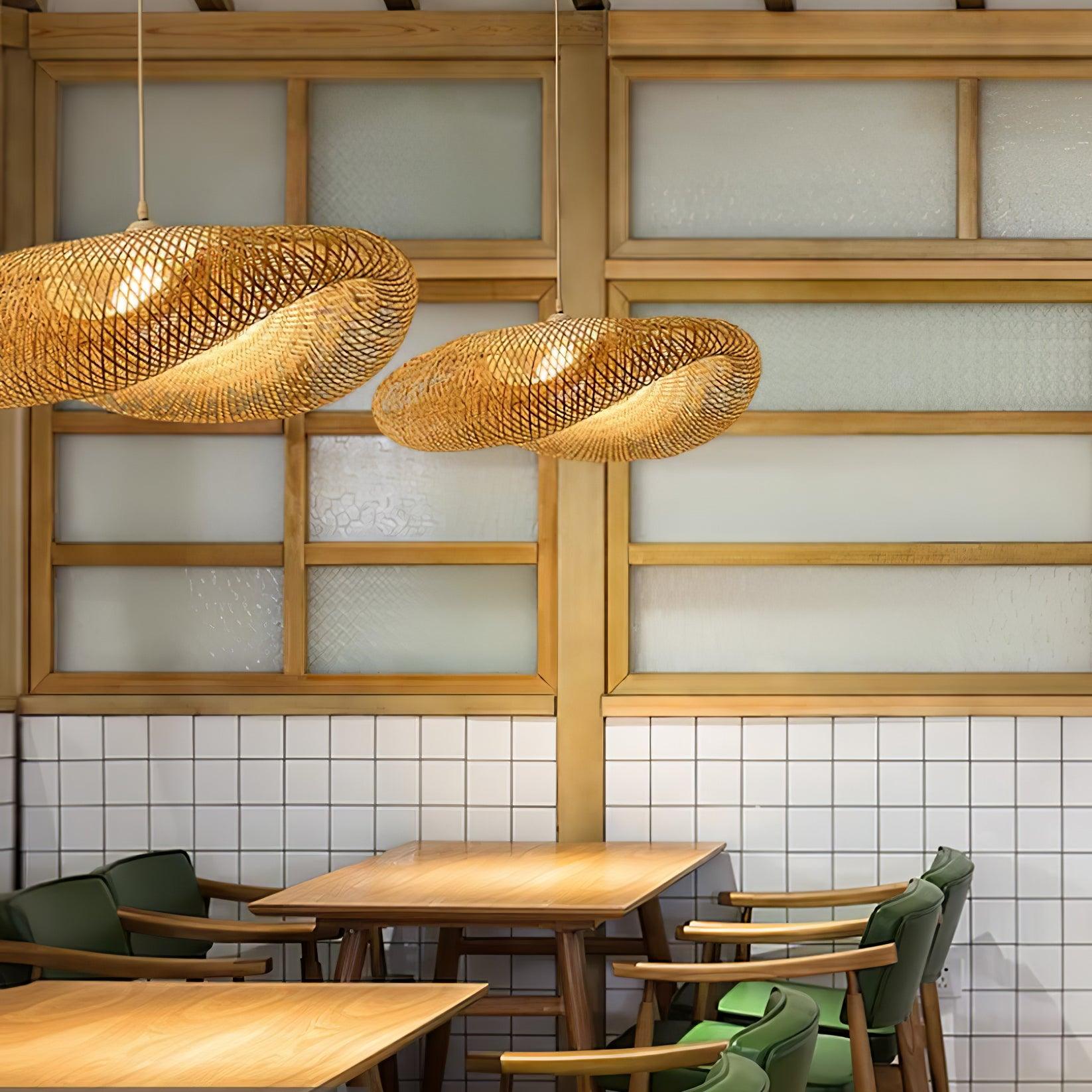 Handcrafted Natural Woven Bamboo Pendant Light Zen Inspired Hanging Ceiling Lamp