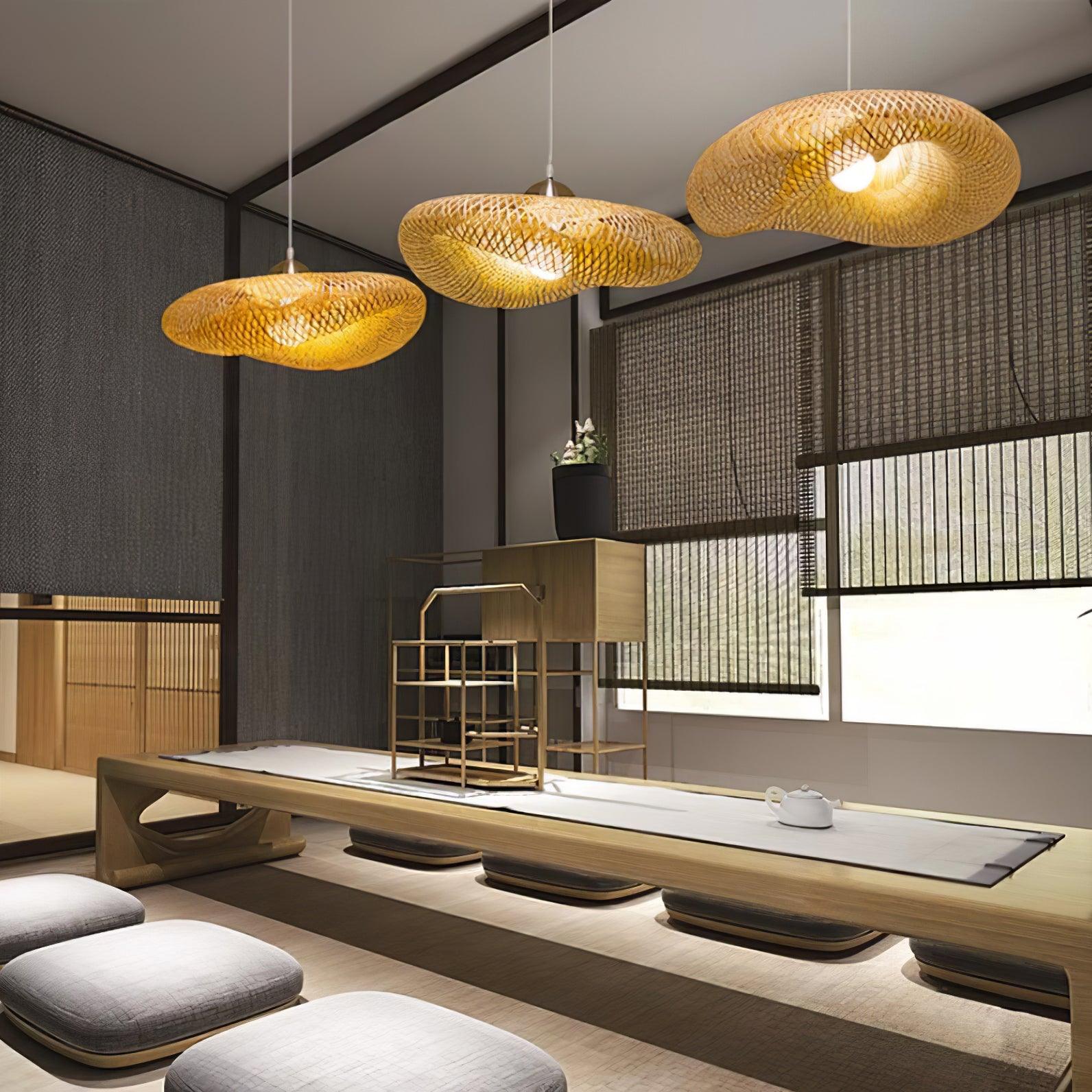 Handcrafted Natural Woven Bamboo Pendant Light Zen Inspired Hanging Ceiling Lamp