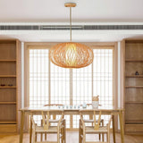 Handcrafted Oval Bamboo Woven Pendant Light Candyfloss Shaped Boho Ceiling Lamp for Dining Room