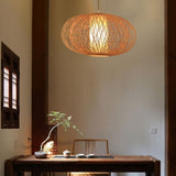 Handcrafted Oval Bamboo Woven Pendant Light Candyfloss Shaped Boho Ceiling Lamp for Dining Room