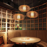 Handcrafted Oval Bamboo Woven Pendant Light Candyfloss Shaped Boho Ceiling Lamp for Dining Room