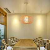 Handcrafted Oval Bamboo Woven Pendant Light Candyfloss Shaped Boho Ceiling Lamp for Dining Room