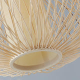 Handcrafted Oval Bamboo Woven Pendant Light Candyfloss Shaped Boho Ceiling Lamp for Dining Room