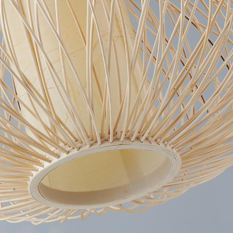 Handcrafted Oval Bamboo Woven Pendant Light Candyfloss Shaped Boho Ceiling Lamp for Dining Room