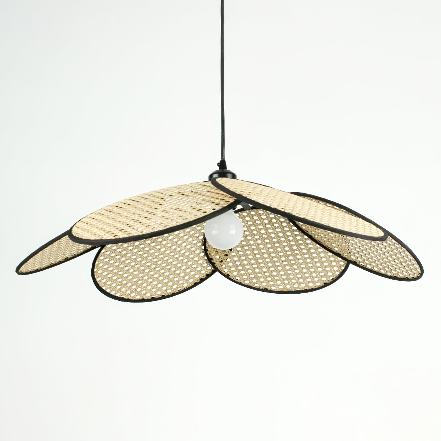 Handcrafted Petal Rattan Pendant Lamp Organic Woven Texture Ceiling Light for Minimalist Decor