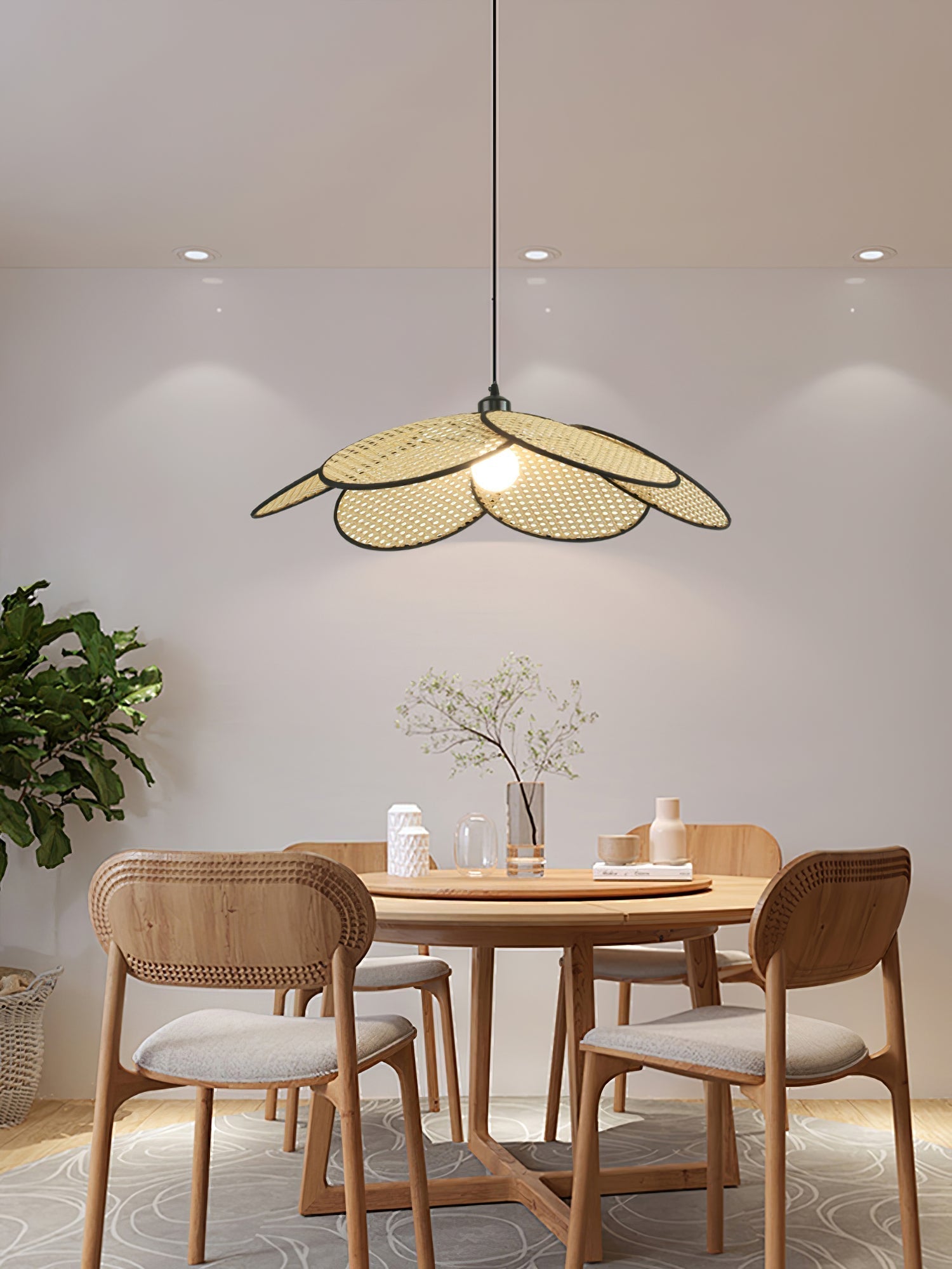 Handcrafted Petal Rattan Pendant Lamp Organic Woven Texture Ceiling Light for Minimalist Decor