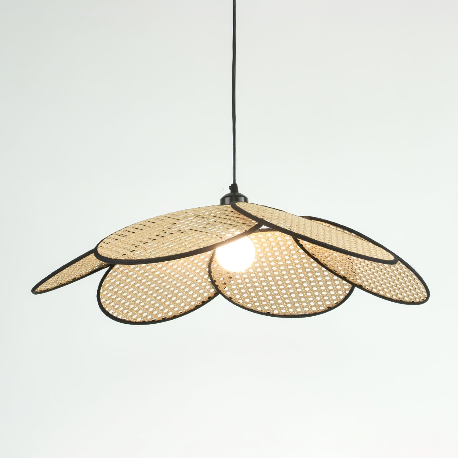 Handcrafted Petal Rattan Pendant Lamp Organic Woven Texture Ceiling Light for Minimalist Decor