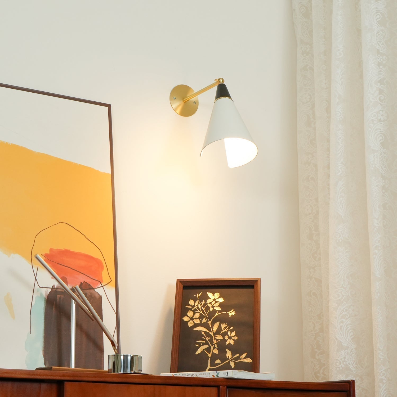 Handcrafted Petite Magari Wall Sconce Lighting with Beveled Edge Metal Shade