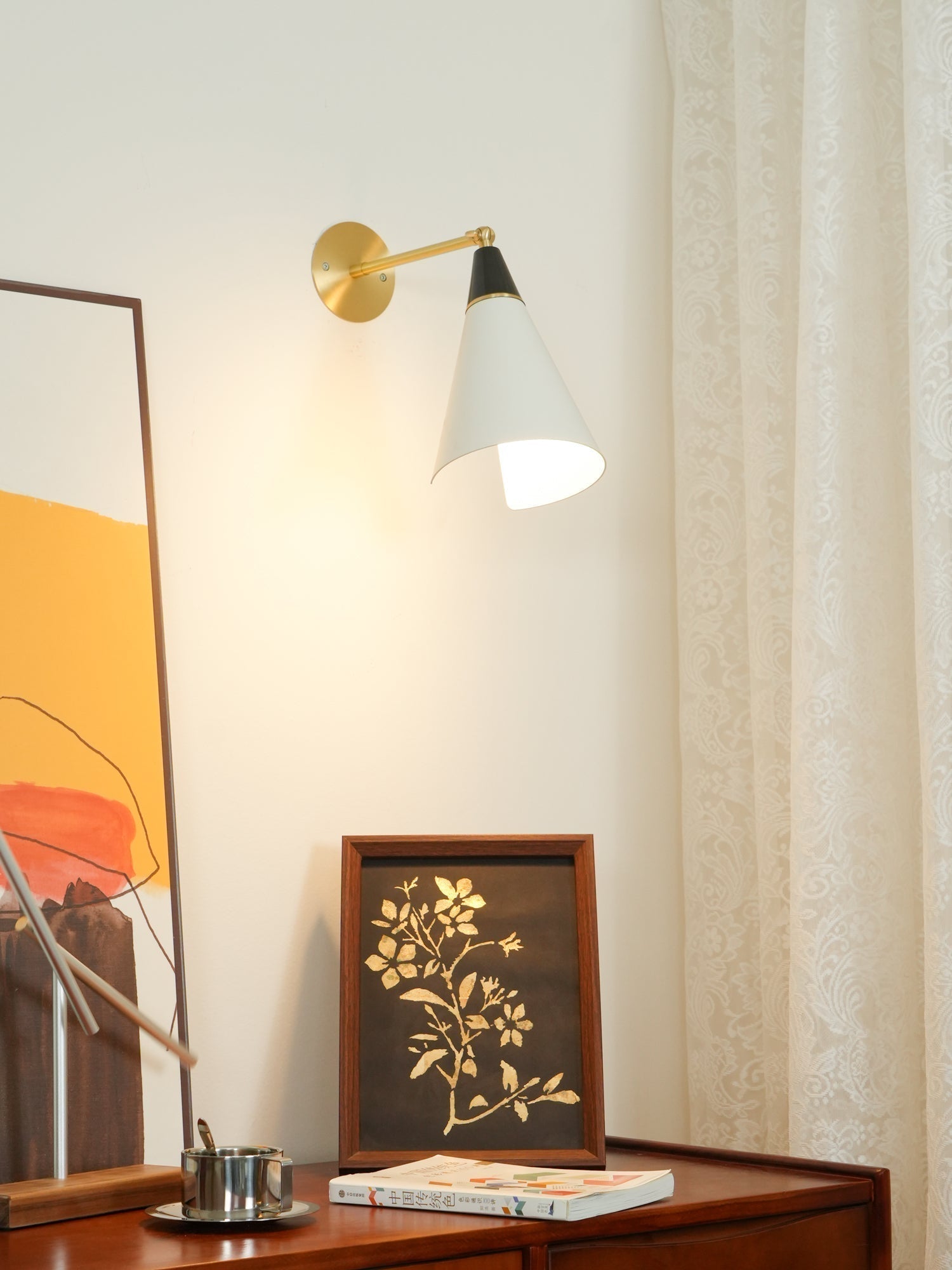 Handcrafted Petite Magari Wall Sconce Lighting with Beveled Edge Metal Shade
