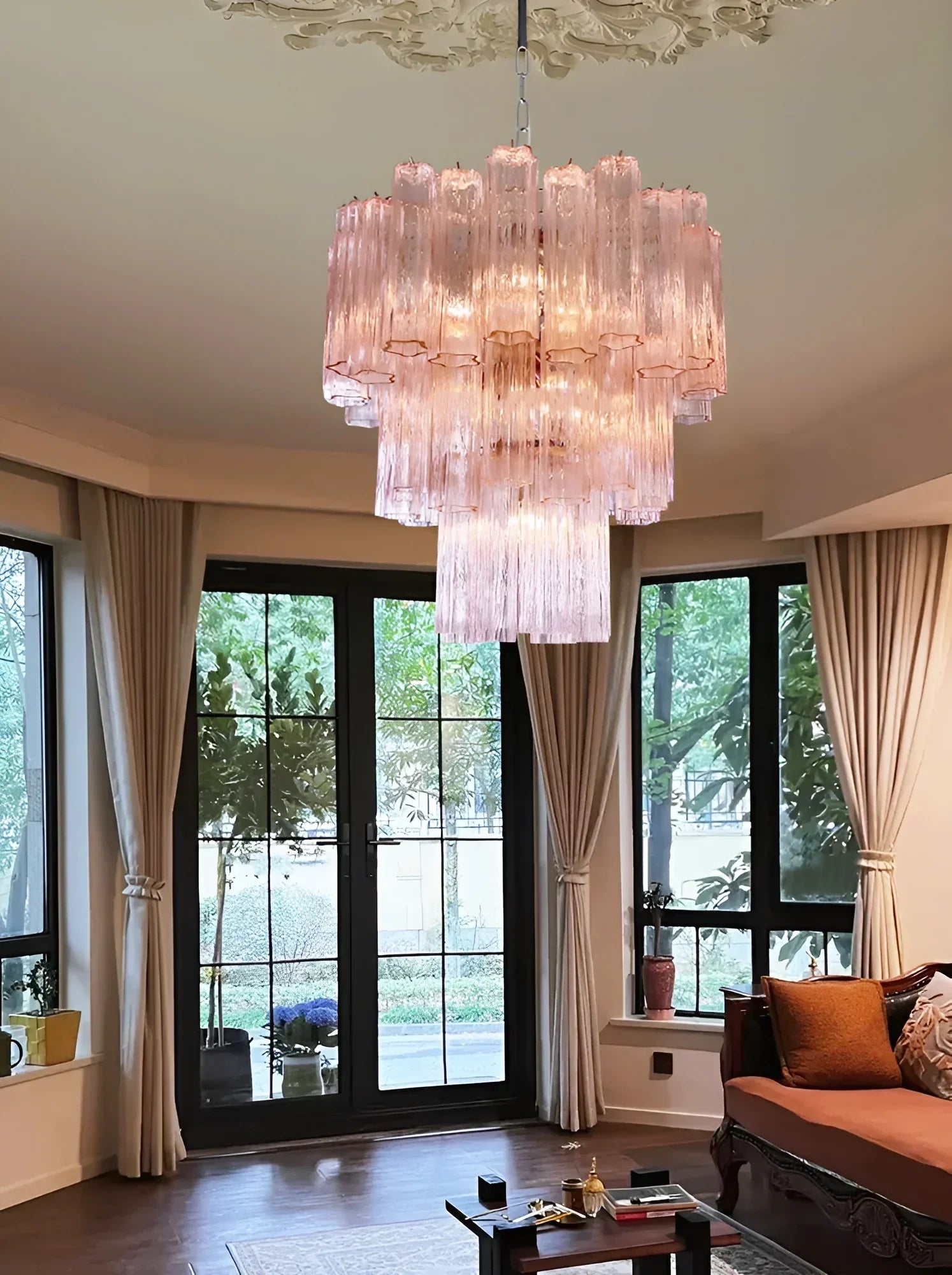handcrafted-pink-murano-glass-tube-chandelier-for-modern-luxury-interior-lighting