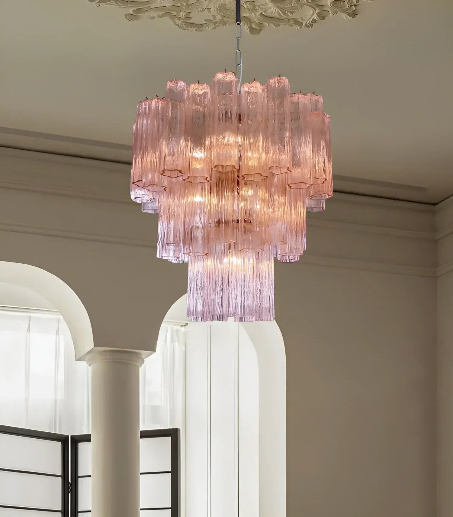 handcrafted-pink-murano-glass-tube-chandelier-for-modern-luxury-interior-lighting
