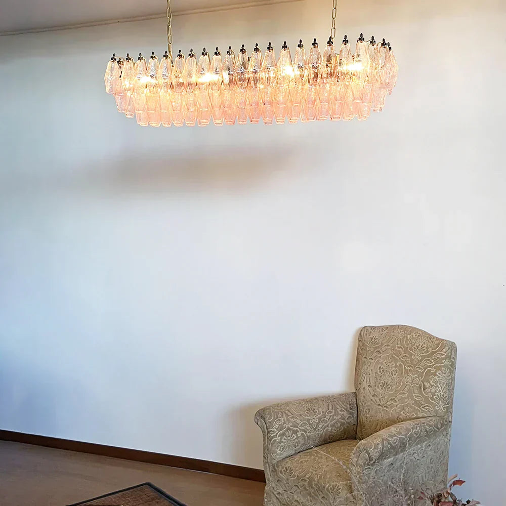 handcrafted-pink-murano-poliedri-glass-linear-chandelier-modern-dining-light