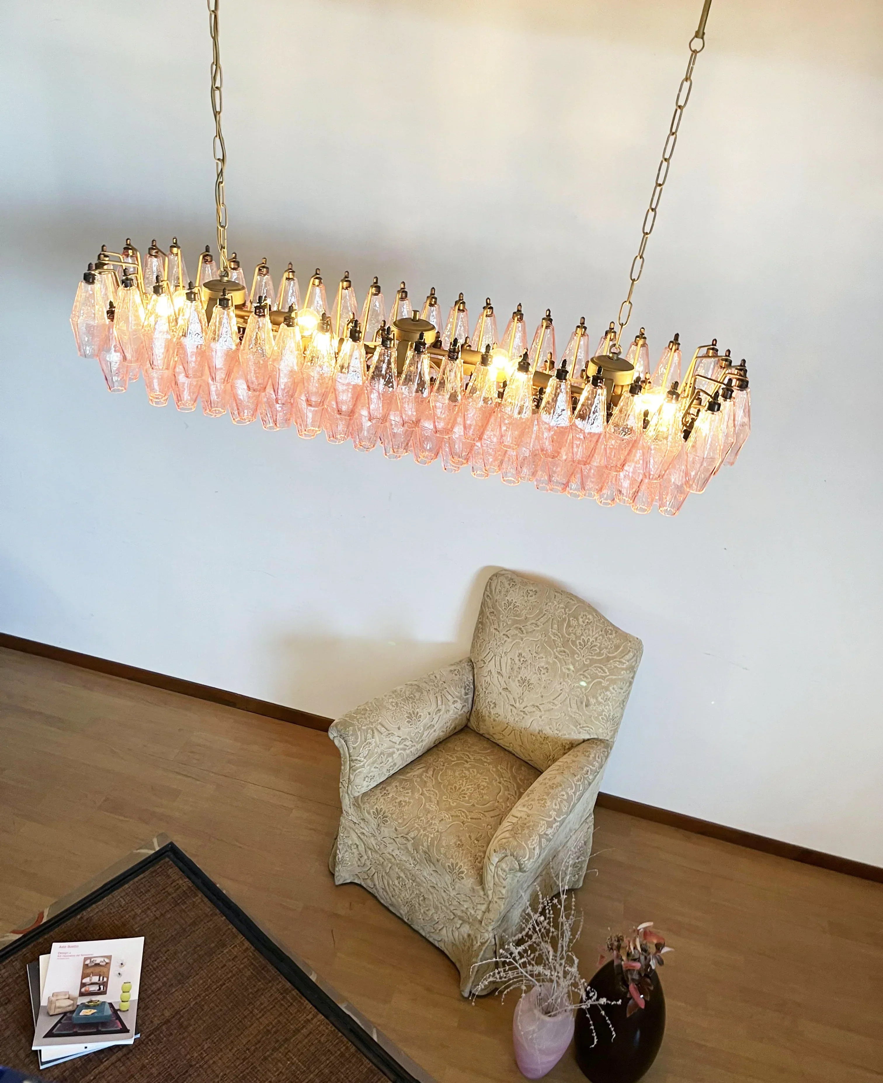 handcrafted-pink-murano-poliedri-glass-linear-chandelier-modern-dining-light