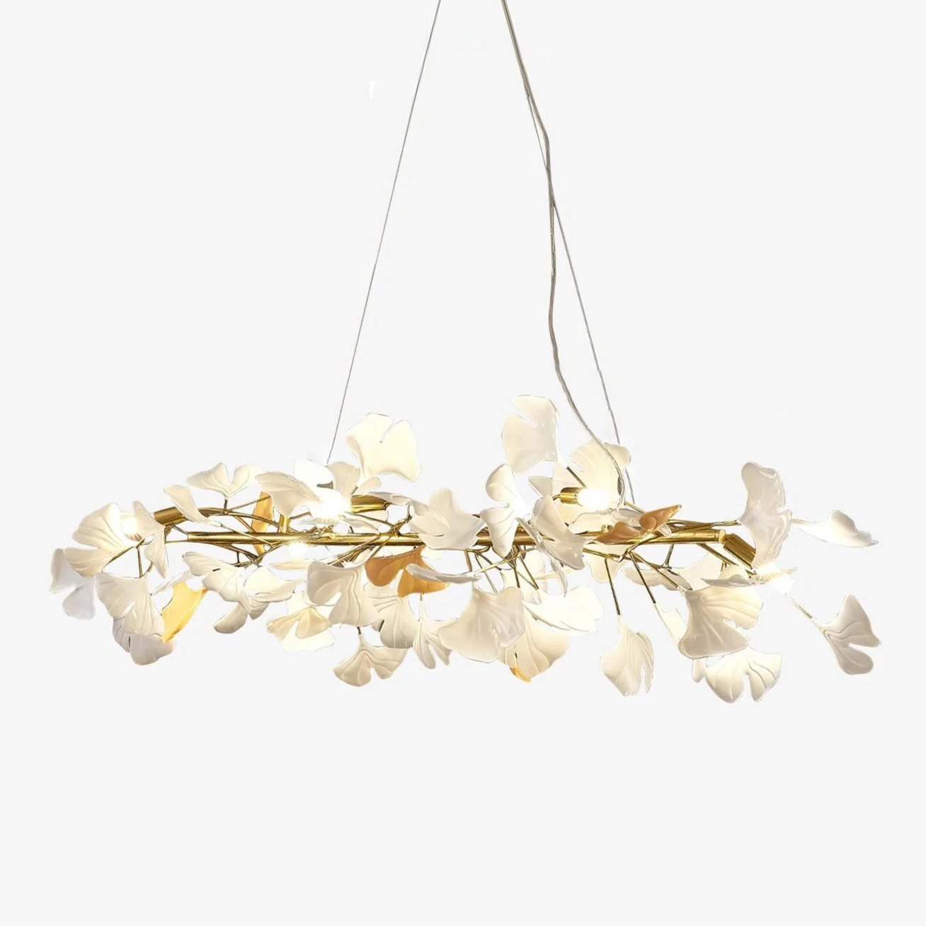 Handcrafted Porcelain Ginkgo Leaf Chandelier Elegant Modern Candelabrum Hanging Light