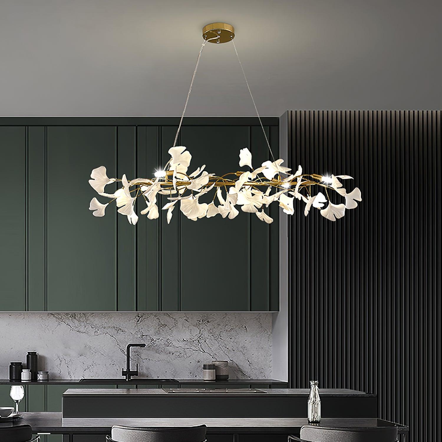 Handcrafted Porcelain Ginkgo Leaf Chandelier Elegant Modern Candelabrum Hanging Light