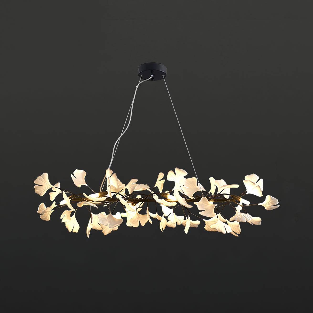 Handcrafted Porcelain Ginkgo Leaf Chandelier Elegant Modern Candelabrum Hanging Light