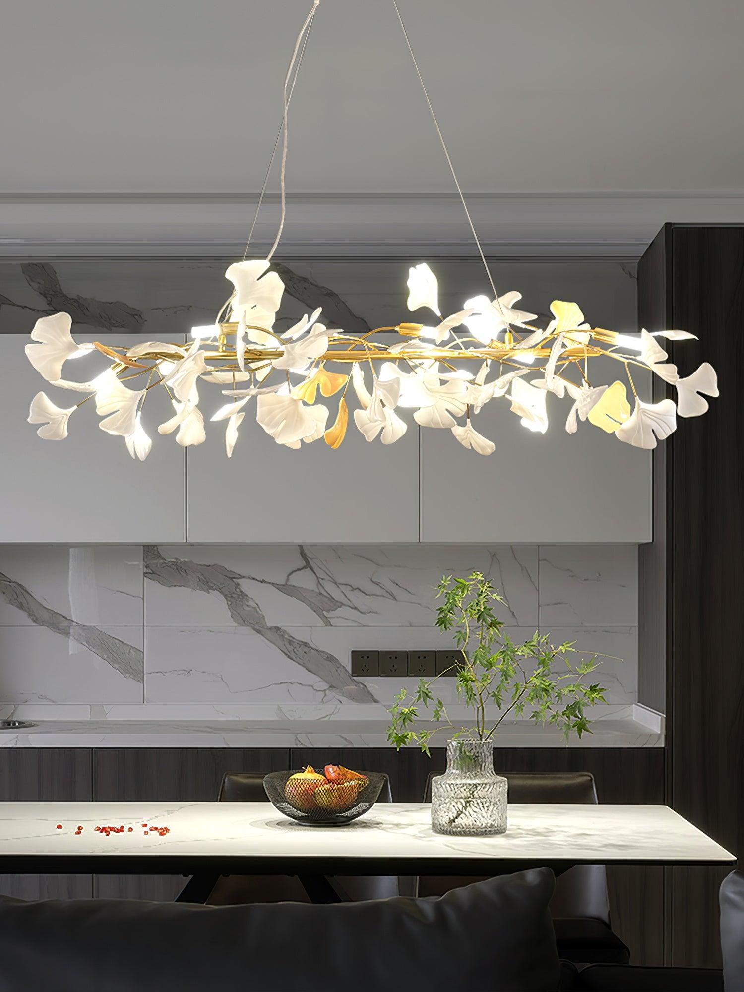 Handcrafted Porcelain Ginkgo Leaf Chandelier Elegant Modern Candelabrum Hanging Light