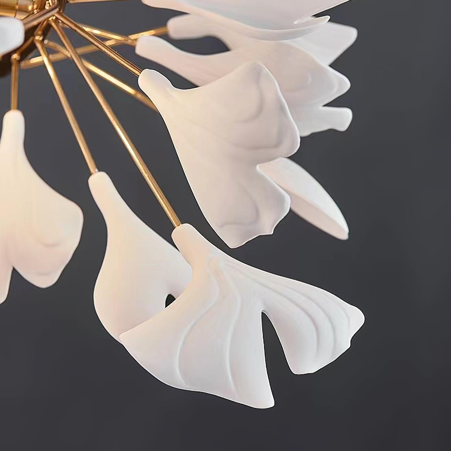 Handcrafted Porcelain Ginkgo Leaf Chandelier Elegant Modern Candelabrum Hanging Light