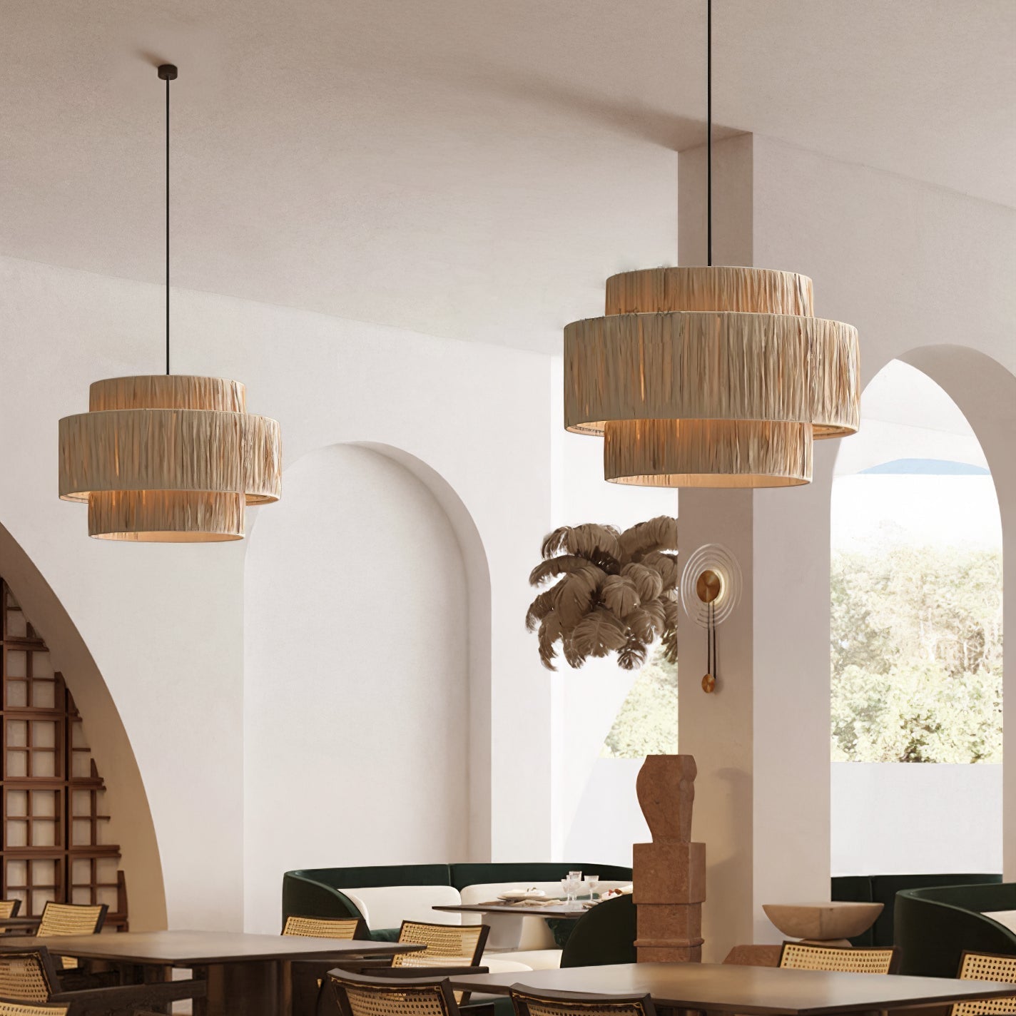 Handcrafted Raffia Straw Art Pendant Light Sustainable Natural Fiber Ceiling Hanging Lamp for Home Decor