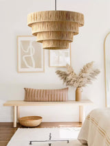 Handcrafted Raffia Straw Art Pendant Light Sustainable Natural Fiber Ceiling Hanging Lamp for Home Decor