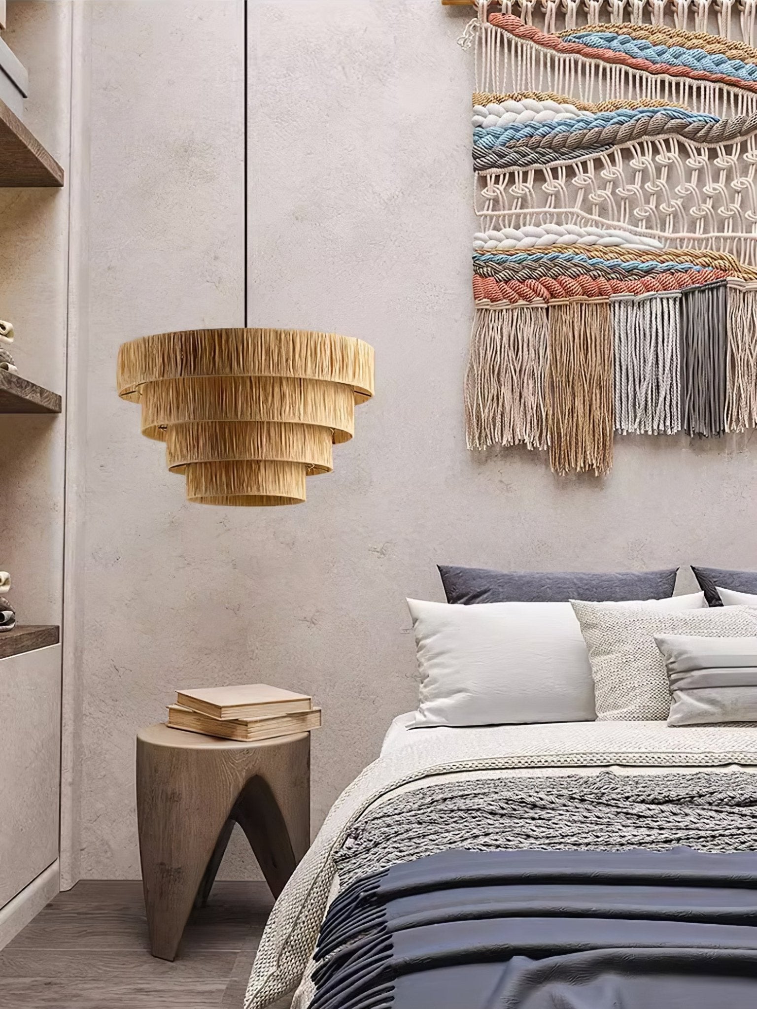 Handcrafted Raffia Straw Art Pendant Light Sustainable Natural Fiber Ceiling Hanging Lamp for Home Decor