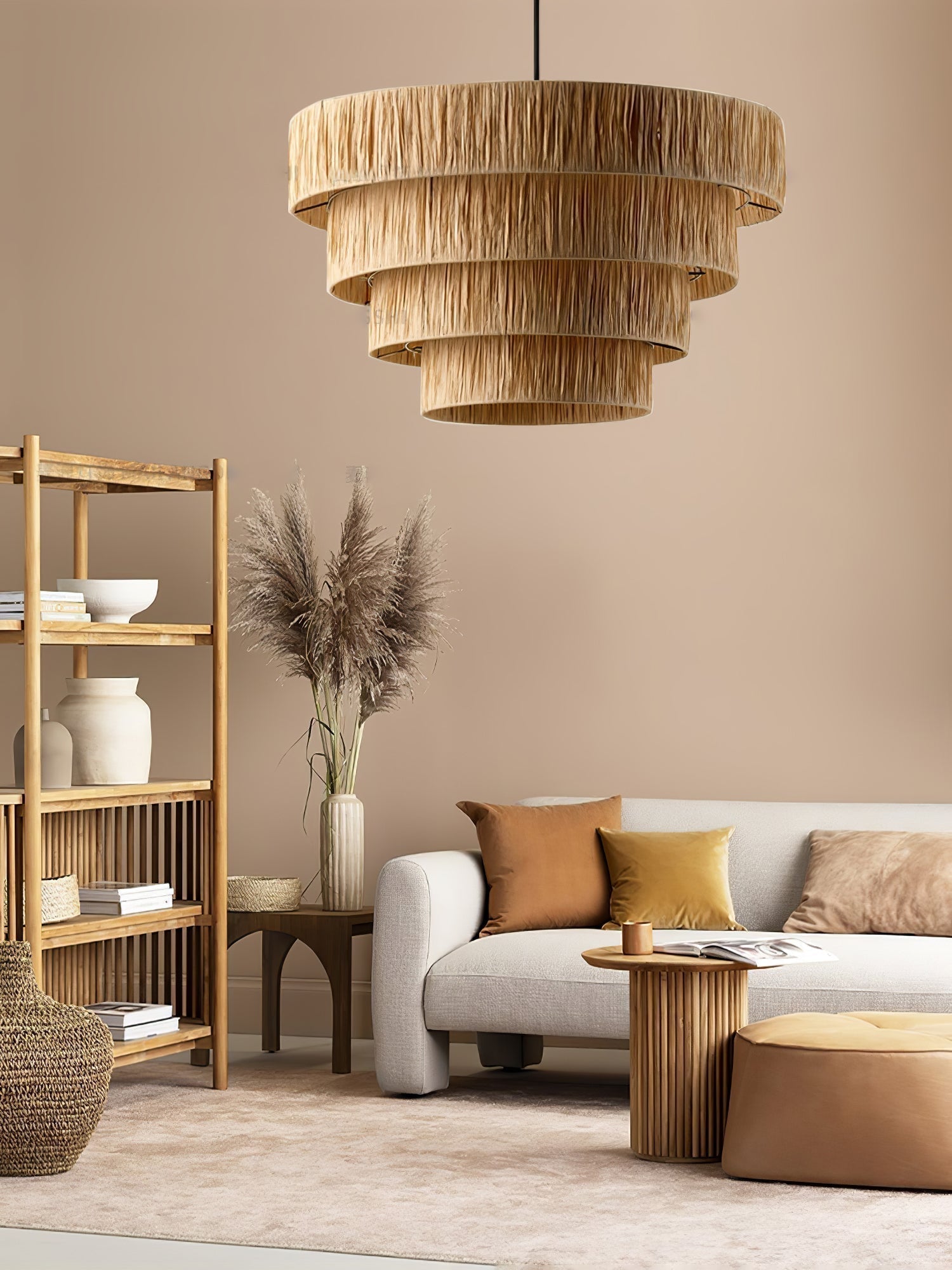 Handcrafted Raffia Straw Art Pendant Light Sustainable Natural Fiber Ceiling Hanging Lamp for Home Decor