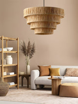 Handcrafted Raffia Straw Art Pendant Light Sustainable Natural Fiber Ceiling Hanging Lamp for Home Decor