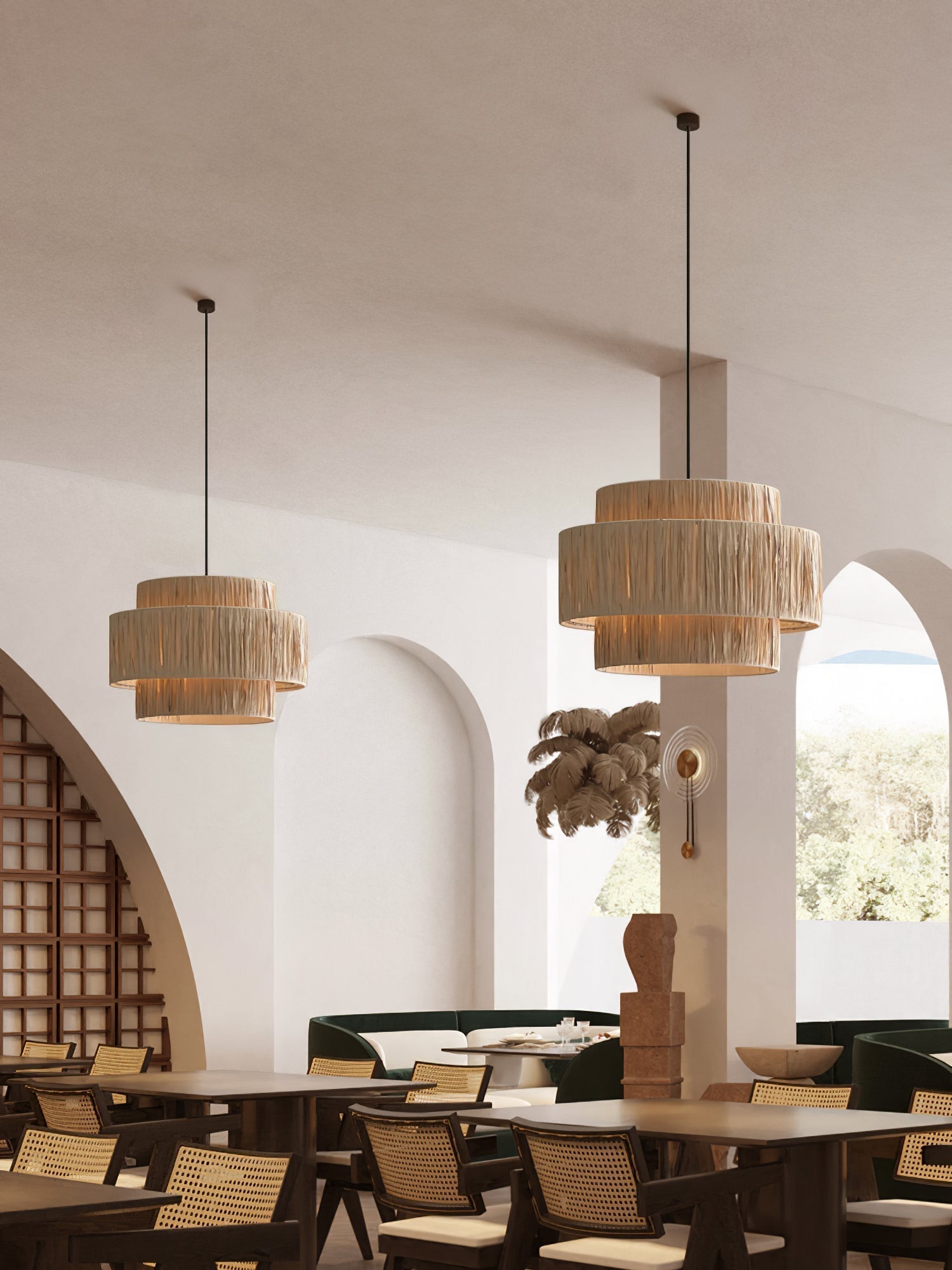 Handcrafted Raffia Straw Art Pendant Light Sustainable Natural Fiber Ceiling Hanging Lamp for Home Decor