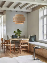 Handcrafted Raffia Straw Art Pendant Light Sustainable Natural Fiber Ceiling Hanging Lamp for Home Decor