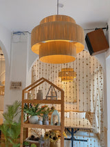 Handcrafted Raffia Straw Art Pendant Light Sustainable Natural Fiber Ceiling Hanging Lamp for Home Decor