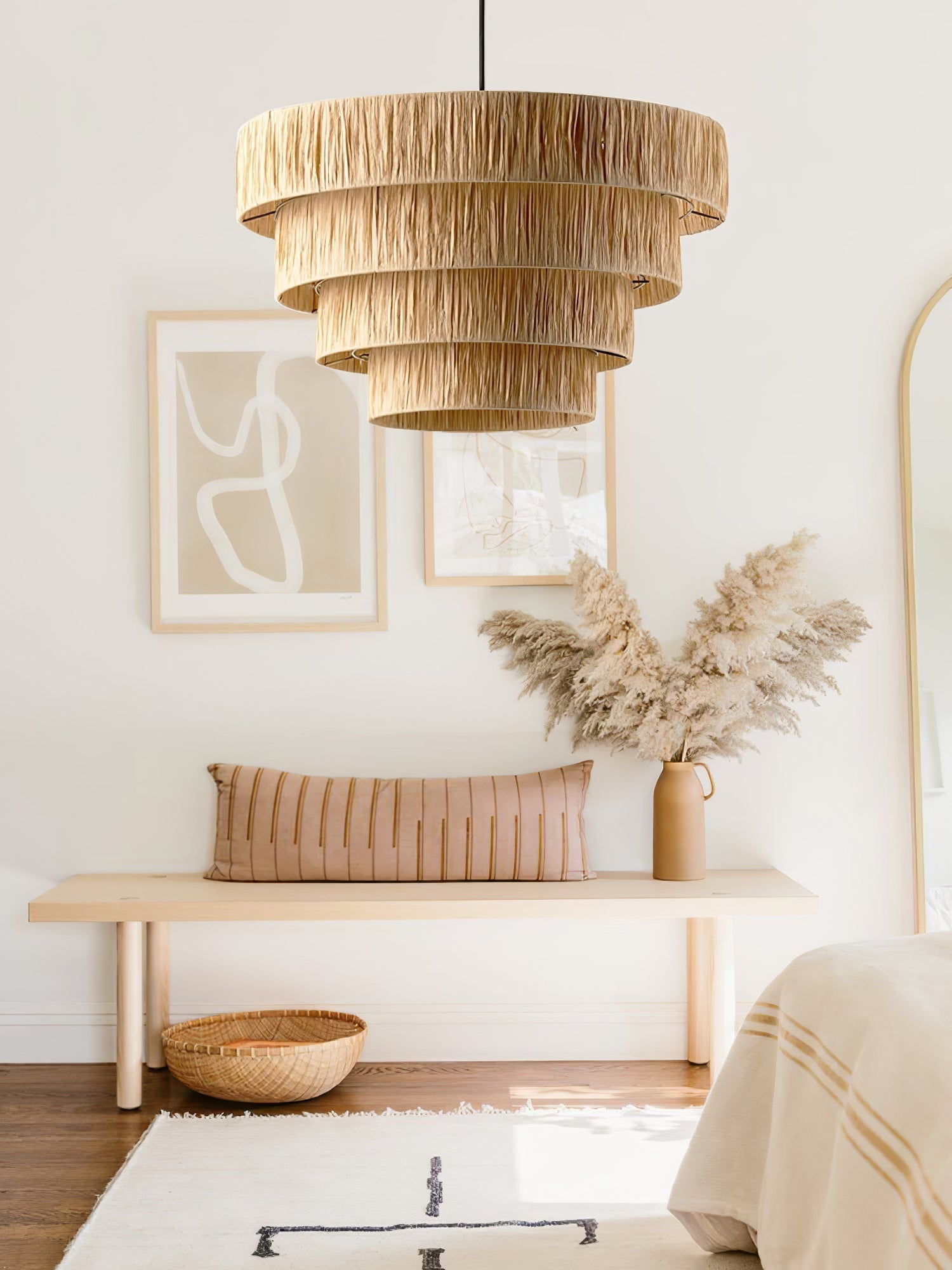 Handcrafted Raffia Straw Art Pendant Light Sustainable Natural Fiber Ceiling Hanging Lamp for Home Decor