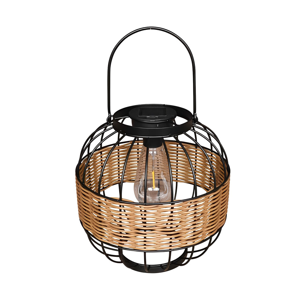 Handcrafted Rattan Cage Style Waterproof Outdoor Solar Lantern for Garden and Patio Decor