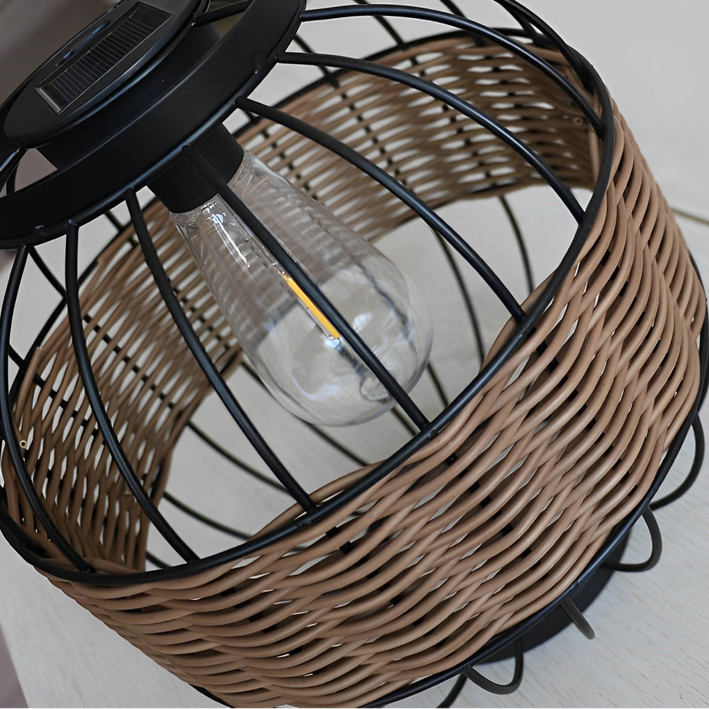 Handcrafted Rattan Cage Style Waterproof Outdoor Solar Lantern for Garden and Patio Decor