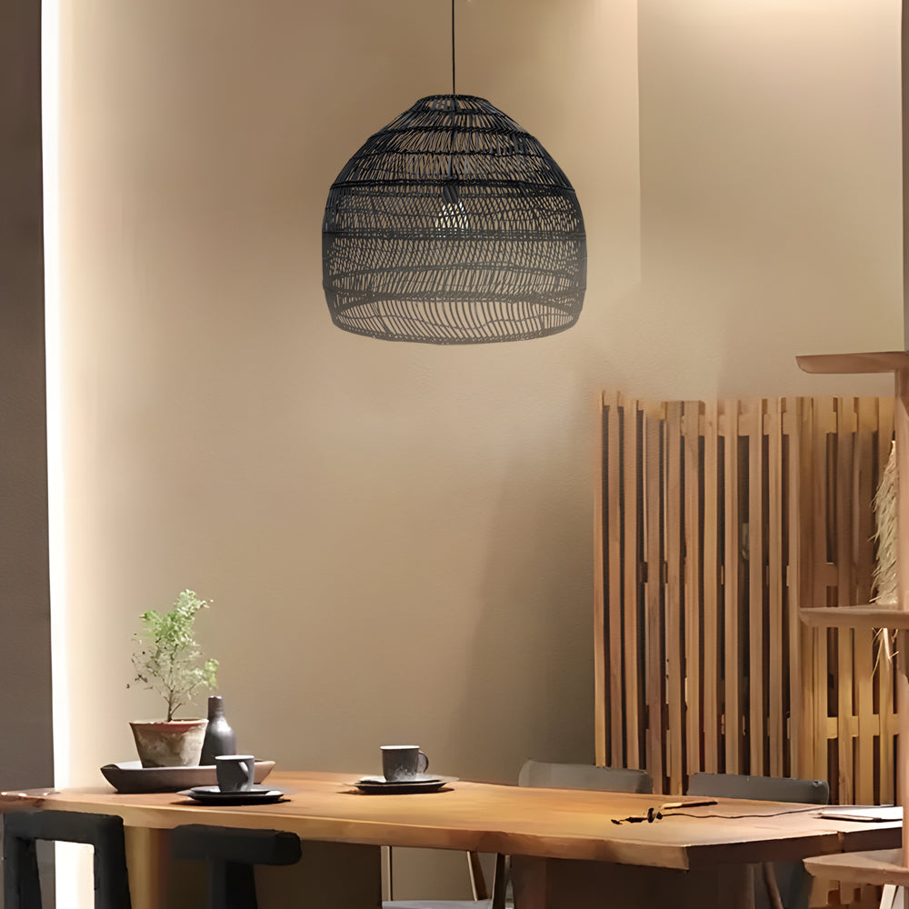 Handcrafted Rattan Woven Dome Pendant Light Bohemian Bamboo Hanging Lamp for Dining Room