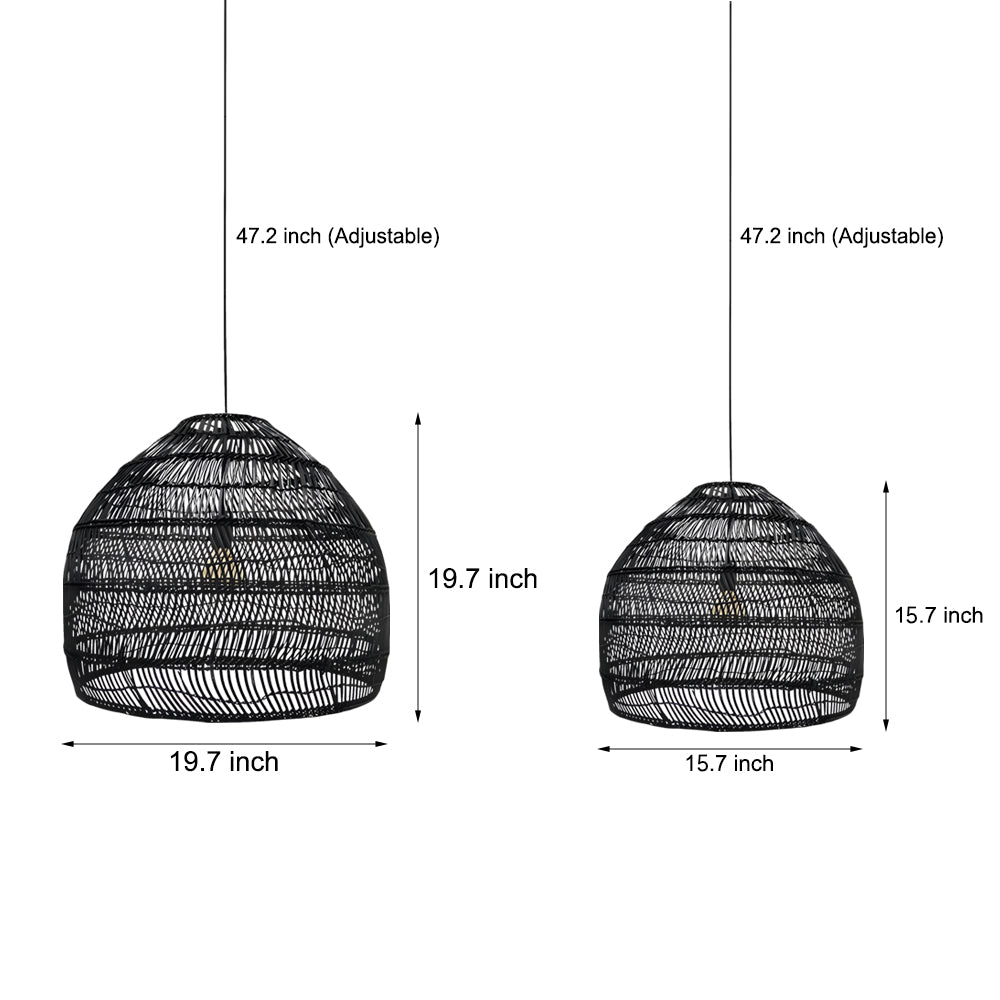 Handcrafted Rattan Woven Dome Pendant Light Bohemian Bamboo Hanging Lamp for Dining Room