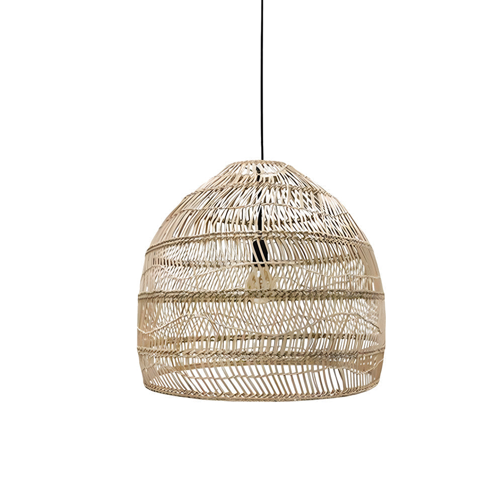 Handcrafted Rattan Woven Dome Pendant Light Bohemian Bamboo Hanging Lamp for Dining Room