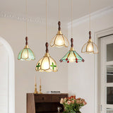 Handcrafted Tiffany Stained Glass Floral Pendant Light with Brass Hardware for Indoor Living