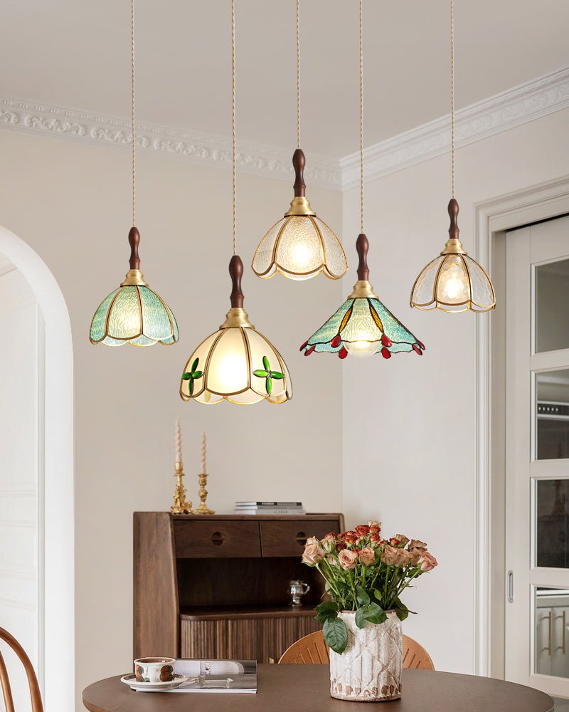 Handcrafted Tiffany Stained Glass Floral Pendant Light with Brass Hardware for Indoor Living