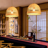 Handcrafted Woven Bamboo Dome Pendant Light Burlywood Hanging Ceiling Fixture