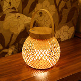 Handcrafted Woven Bamboo Lantern Desk Lamp Portable Rechargeable LED Table Light with Handle