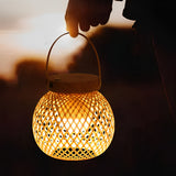 Handcrafted Woven Bamboo Lantern Desk Lamp Portable Rechargeable LED Table Light with Handle