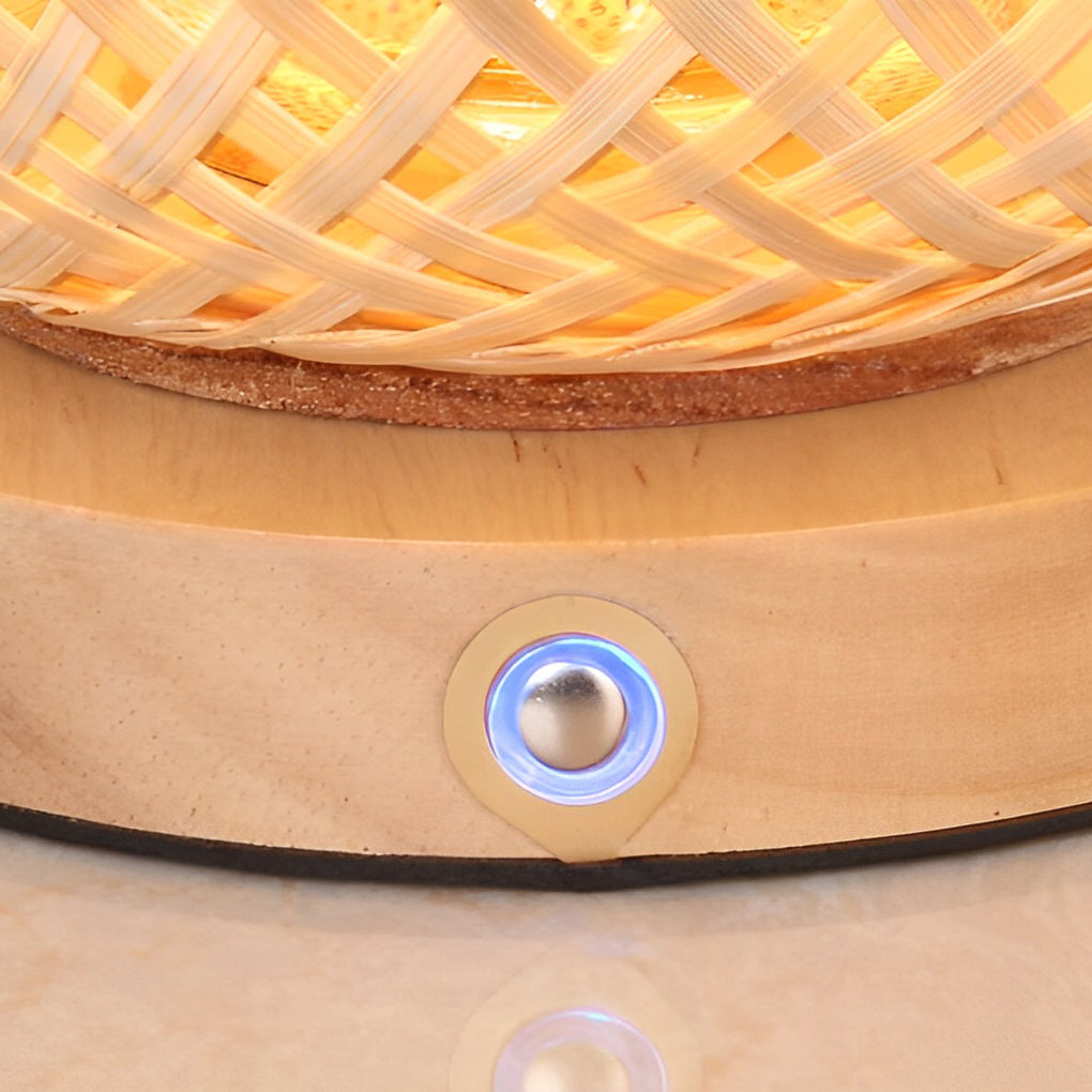 Handcrafted Woven Bamboo Lantern Desk Lamp Portable Rechargeable LED Table Light with Handle