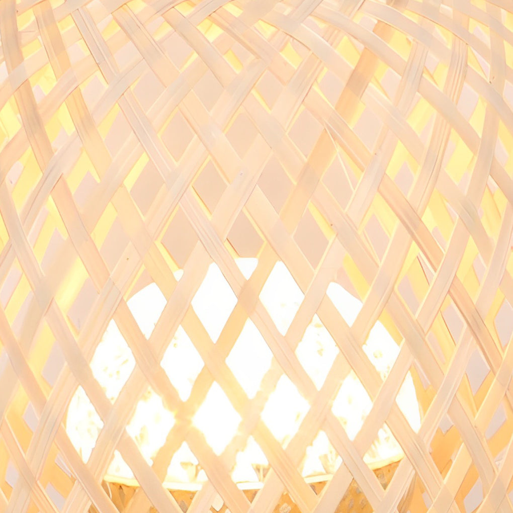 Handcrafted Woven Bamboo Lantern Desk Lamp Portable Rechargeable LED Table Light with Handle