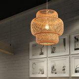 Handmade 3 Tiered Rustic Bamboo Woven Pendant Light Boho Chic Natural Wood Hanging Ceiling Lamp