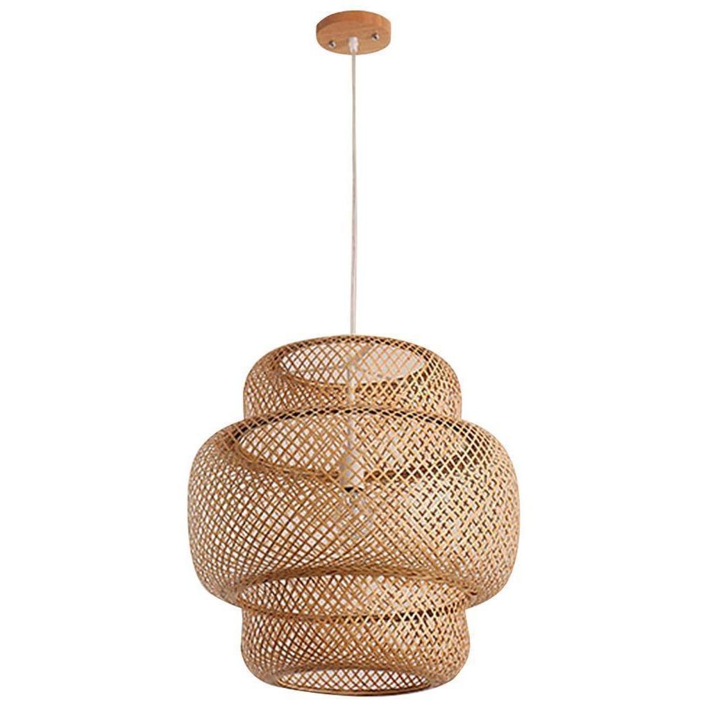 Handmade 3 Tiered Rustic Bamboo Woven Pendant Light Boho Chic Natural Wood Hanging Ceiling Lamp