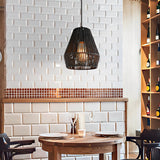 Handmade Black Woven Paper Rope Pendant Light Japanese Style Rustic Hanging Ceiling Lamp for Dining Room Bedroom
