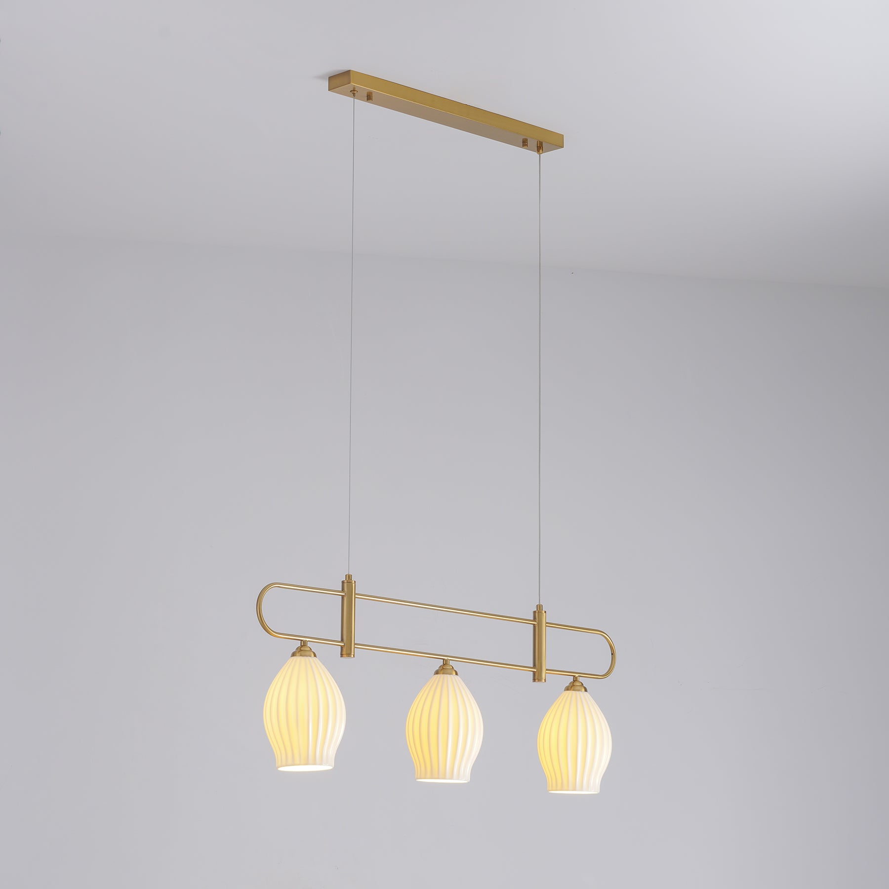 Handmade Bone China Ribbed Pendant Light Modern Linear Ceramic Hanging Lamp for Dining Room